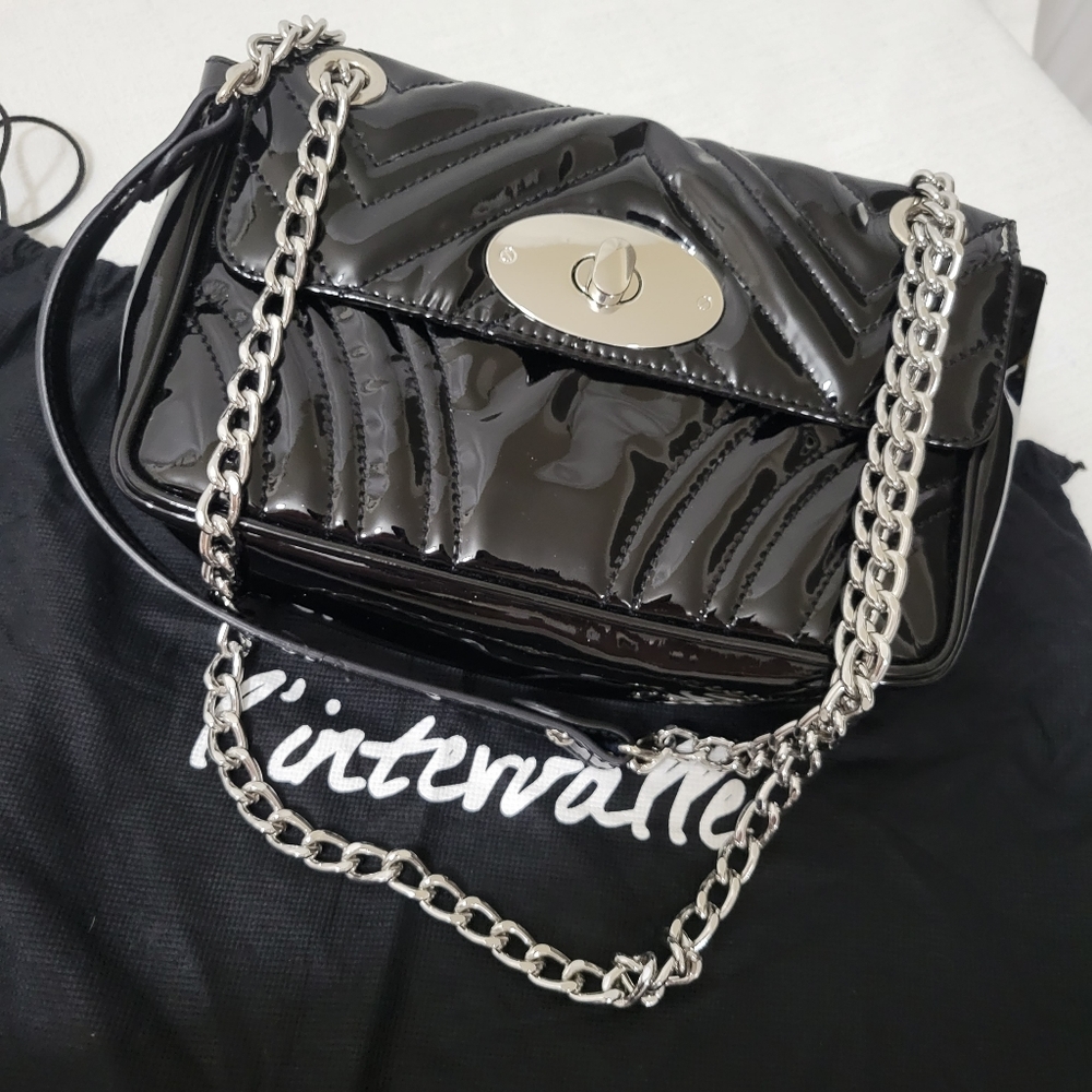 NEW L'Intervalle Shiny Black Convertible Purse  (AF2)
